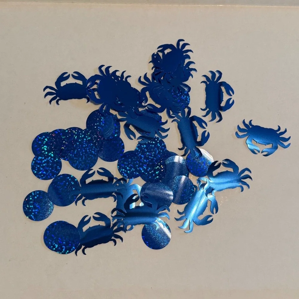 Handmade Crab Confetti Unisex OS Blue Excellent Metallic Holographic Nautical